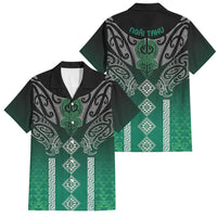 Aotearoa Maori Iwi Heritage Family Matching Off Shoulder Short Dress and Hawaiian Shirt Ngai Tahu Pounamu Green LT7 Dad's Shirt - Short Sleeve Jade Green - Polynesian Pride