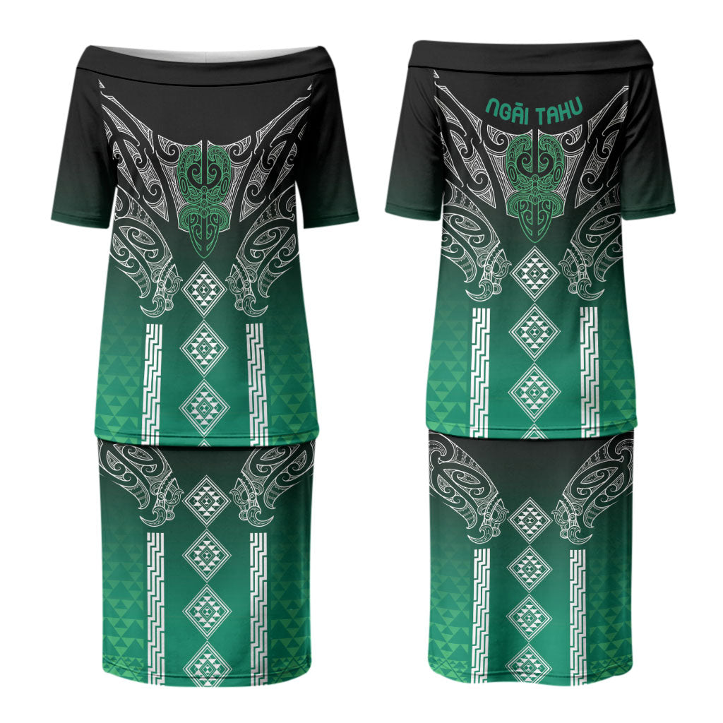 Aotearoa Maori Iwi Heritage Family Matching Puletasi and Hawaiian Shirt Ngai Tahu Pounamu Green LT7 Mom's Dress Jade Green - Polynesian Pride