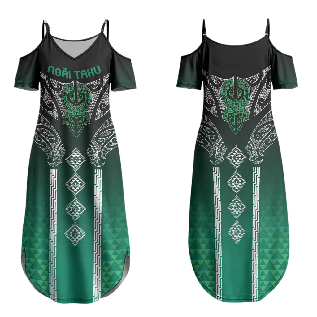 Aotearoa Maori Iwi Heritage Family Matching Summer Maxi Dress and Hawaiian Shirt Ngai Tahu Pounamu Green LT7 Mom's Dress Jade Green - Polynesian Pride