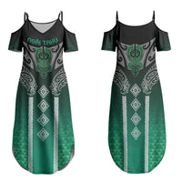 Aotearoa Maori Iwi Heritage Family Matching Summer Maxi Dress and Hawaiian Shirt Ngai Tahu Pounamu Green LT7 Mom's Dress Jade Green - Polynesian Pride