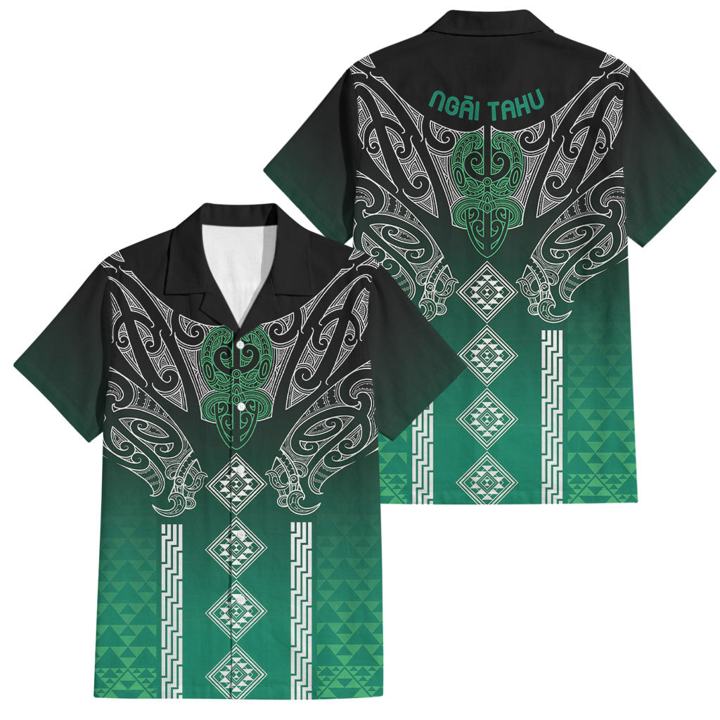 Aotearoa Maori Iwi Heritage Family Matching Summer Maxi Dress and Hawaiian Shirt Ngai Tahu Pounamu Green LT7 Dad's Shirt - Short Sleeve Jade Green - Polynesian Pride