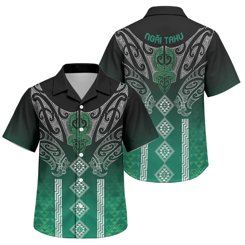 Aotearoa Maori Iwi Heritage Family Matching Summer Maxi Dress and Hawaiian Shirt Ngai Tahu Pounamu Green LT7 Son's Shirt Jade Green - Polynesian Pride