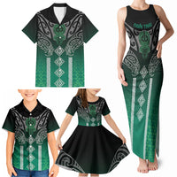 Aotearoa Maori Iwi Heritage Family Matching Tank Maxi Dress and Hawaiian Shirt Ngai Tahu Pounamu Green LT7 - Polynesian Pride