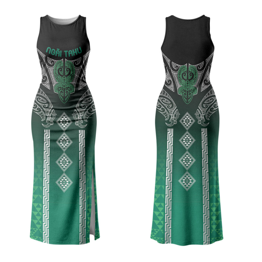 Aotearoa Maori Iwi Heritage Family Matching Tank Maxi Dress and Hawaiian Shirt Ngai Tahu Pounamu Green LT7 Mom's Dress Jade Green - Polynesian Pride