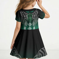Aotearoa Maori Iwi Heritage Kid Short Sleeve Dress Ngai Tahu Pounamu Green LT7 - Polynesian Pride