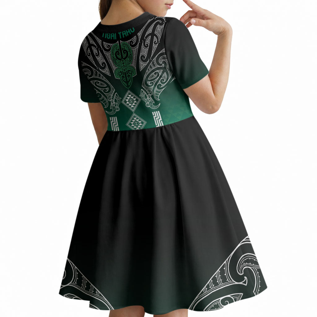 Aotearoa Maori Iwi Heritage Kid Short Sleeve Dress Ngai Tahu Pounamu Green LT7 - Polynesian Pride
