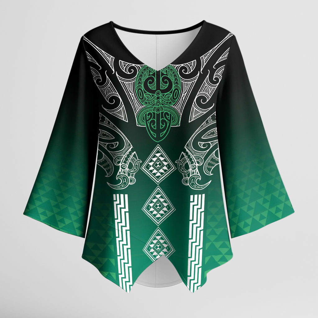 Aotearoa Maori Iwi Heritage Kimono Sleeve Blouse Ngai Tahu Pounamu Green LT7 Female Jade Green - Polynesian Pride