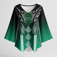 Aotearoa Maori Iwi Heritage Kimono Sleeve Blouse Ngai Tahu Pounamu Green LT7 Female Jade Green - Polynesian Pride