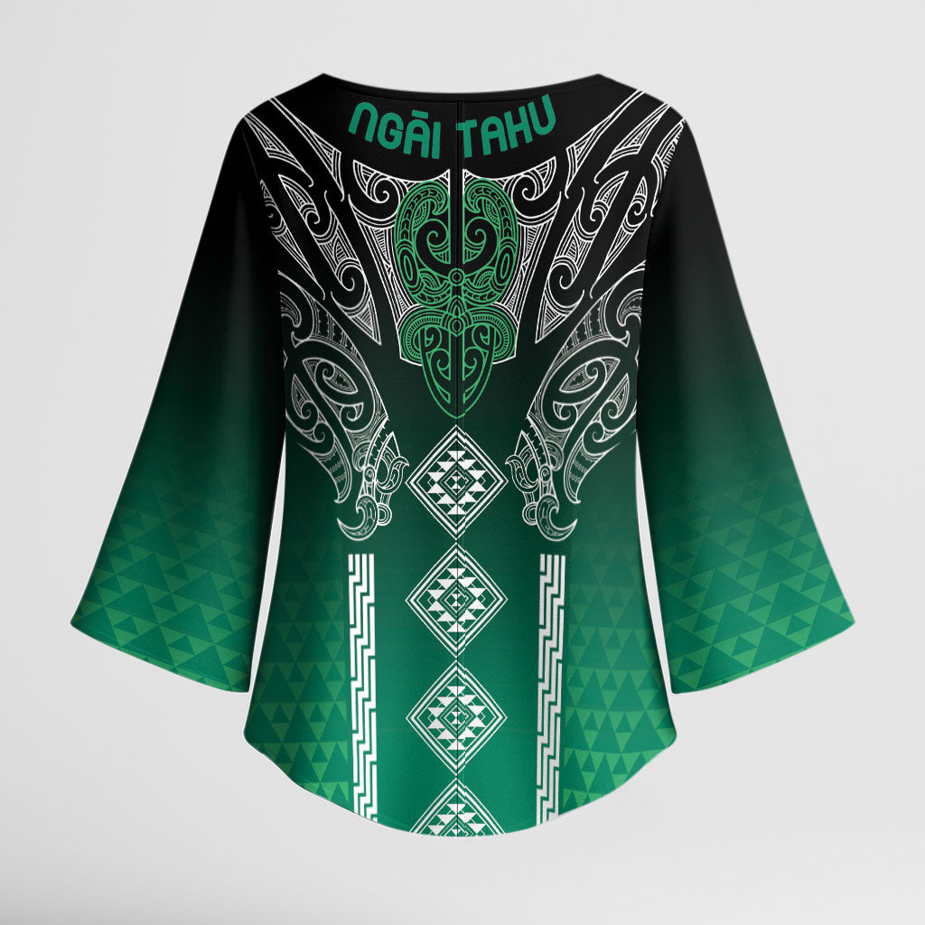 Aotearoa Maori Iwi Heritage Kimono Sleeve Blouse Ngai Tahu Pounamu Green LT7 - Polynesian Pride