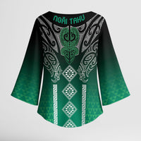Aotearoa Maori Iwi Heritage Kimono Sleeve Blouse Ngai Tahu Pounamu Green LT7 - Polynesian Pride