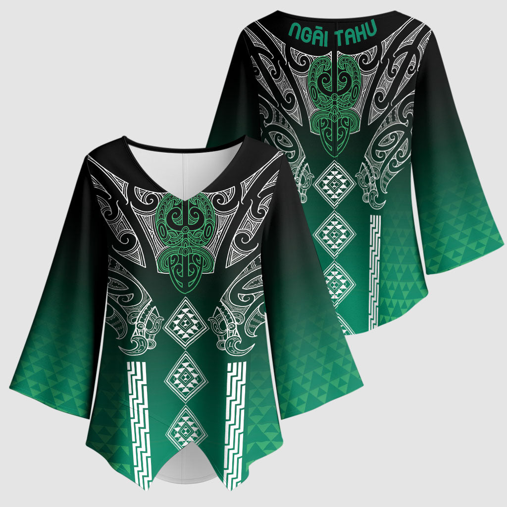 Aotearoa Maori Iwi Heritage Kimono Sleeve Blouse Ngai Tahu Pounamu Green LT7 - Polynesian Pride