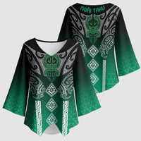 Aotearoa Maori Iwi Heritage Kimono Sleeve Blouse Ngai Tahu Pounamu Green LT7 - Polynesian Pride