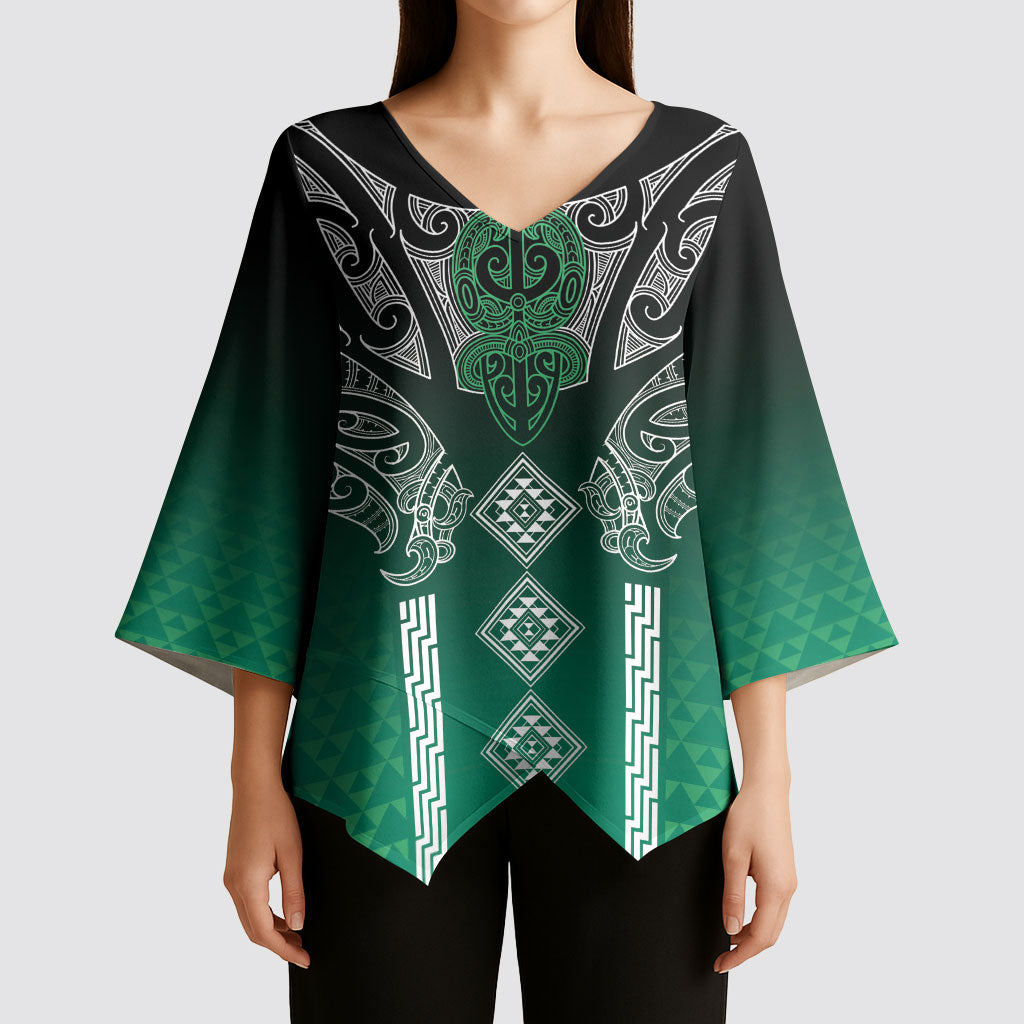 Aotearoa Maori Iwi Heritage Kimono Sleeve Blouse Ngai Tahu Pounamu Green LT7 - Polynesian Pride