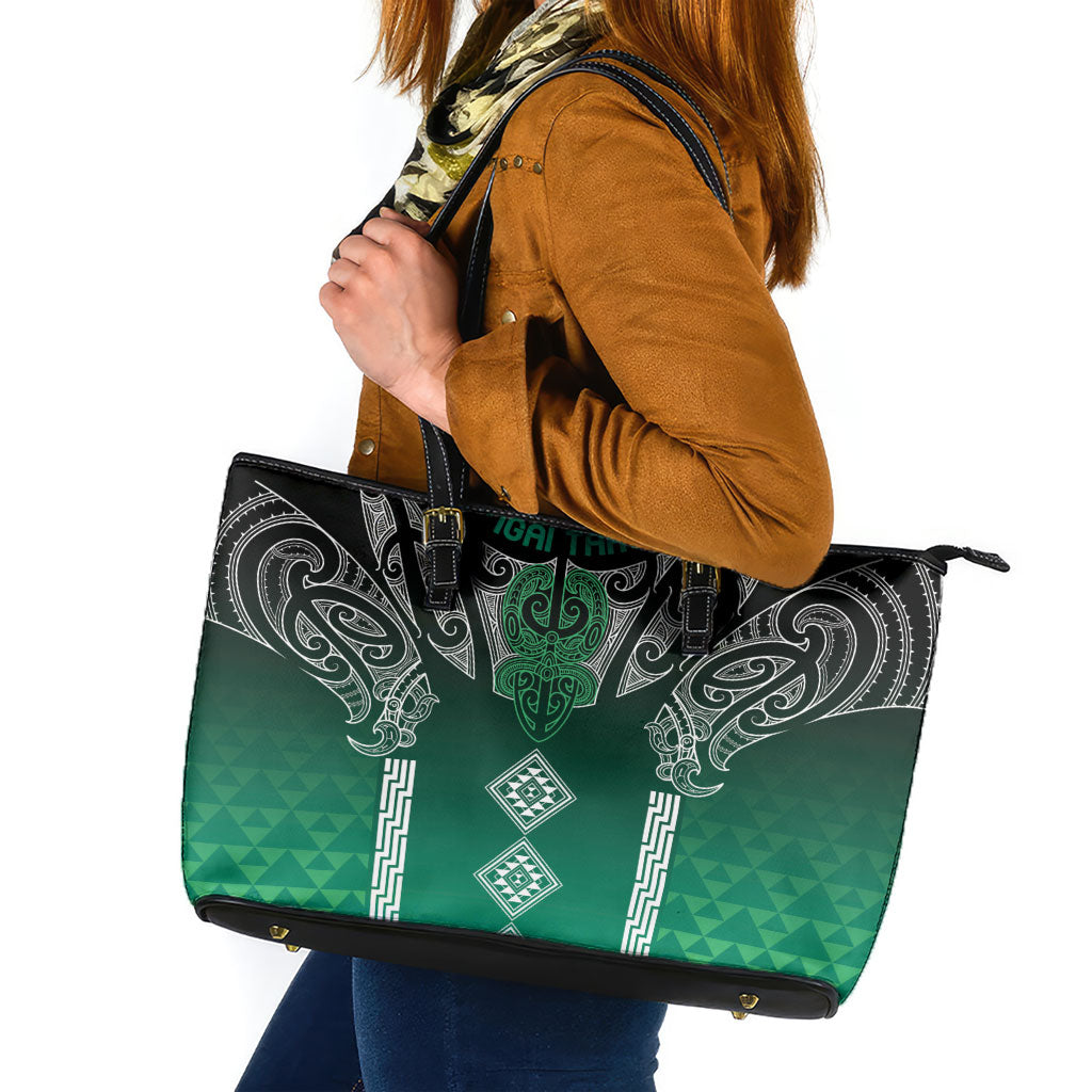 Aotearoa Maori Iwi Heritage Leather Tote Bag Ngai Tahu Pounamu Green LT7 Jade Green - Polynesian Pride