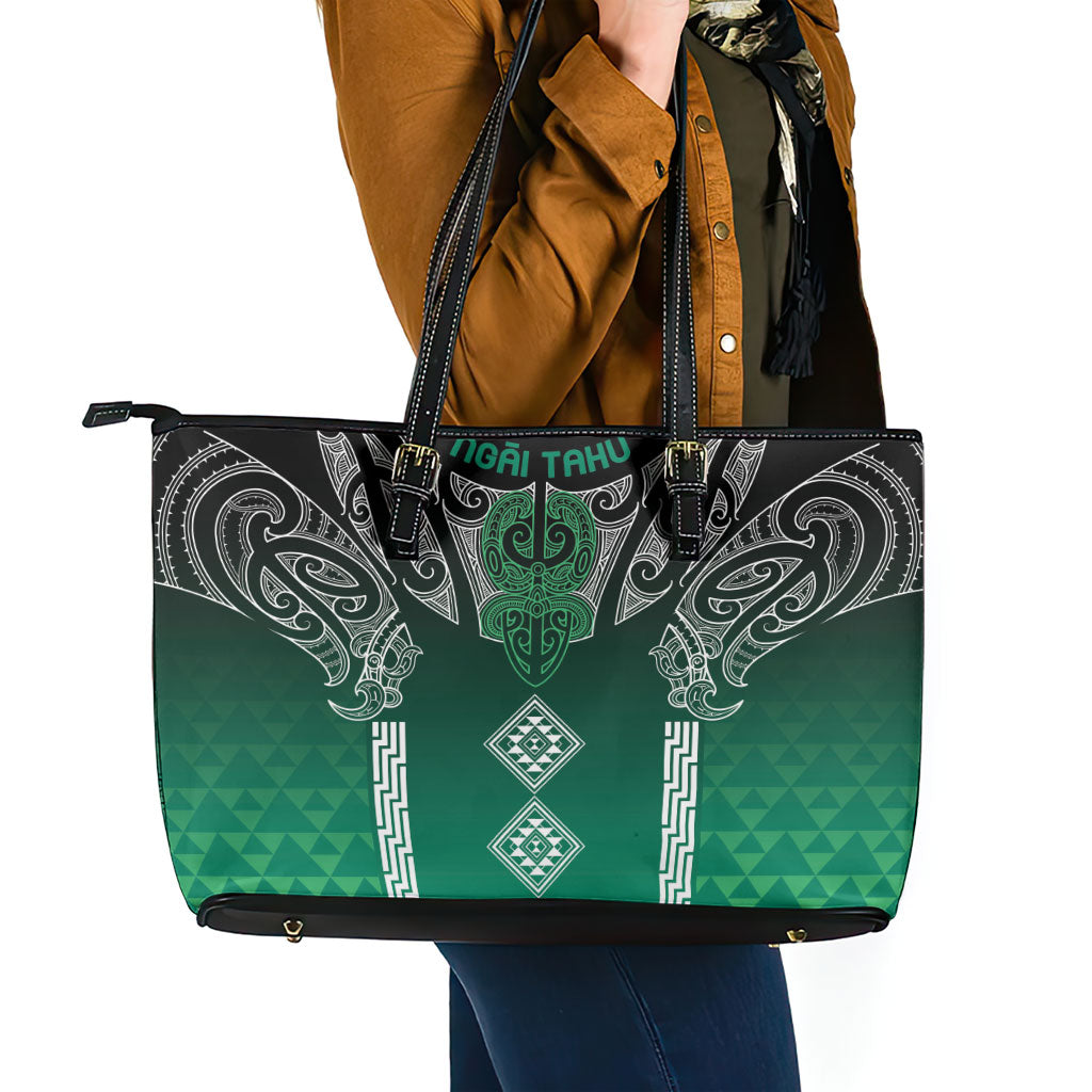 Aotearoa Maori Iwi Heritage Leather Tote Bag Ngai Tahu Pounamu Green LT7 - Polynesian Pride