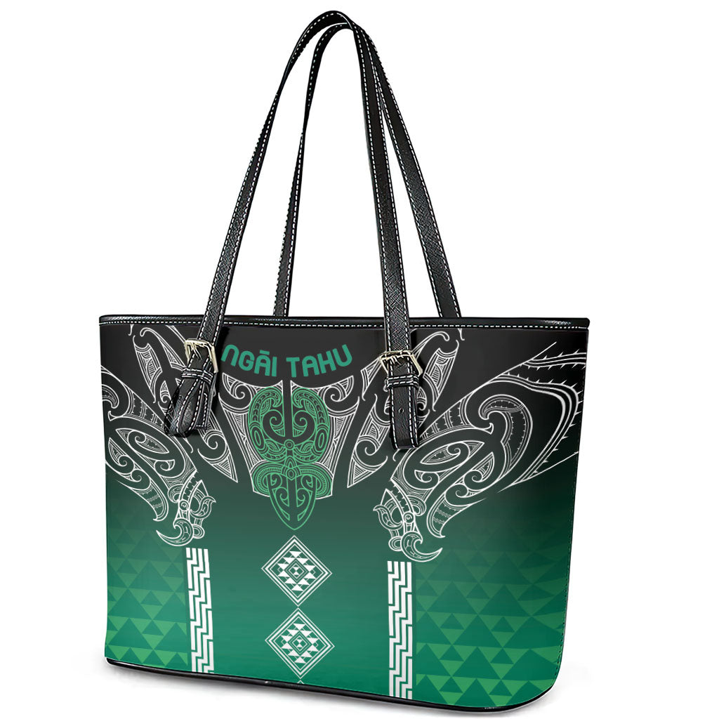 Aotearoa Maori Iwi Heritage Leather Tote Bag Ngai Tahu Pounamu Green LT7 - Polynesian Pride