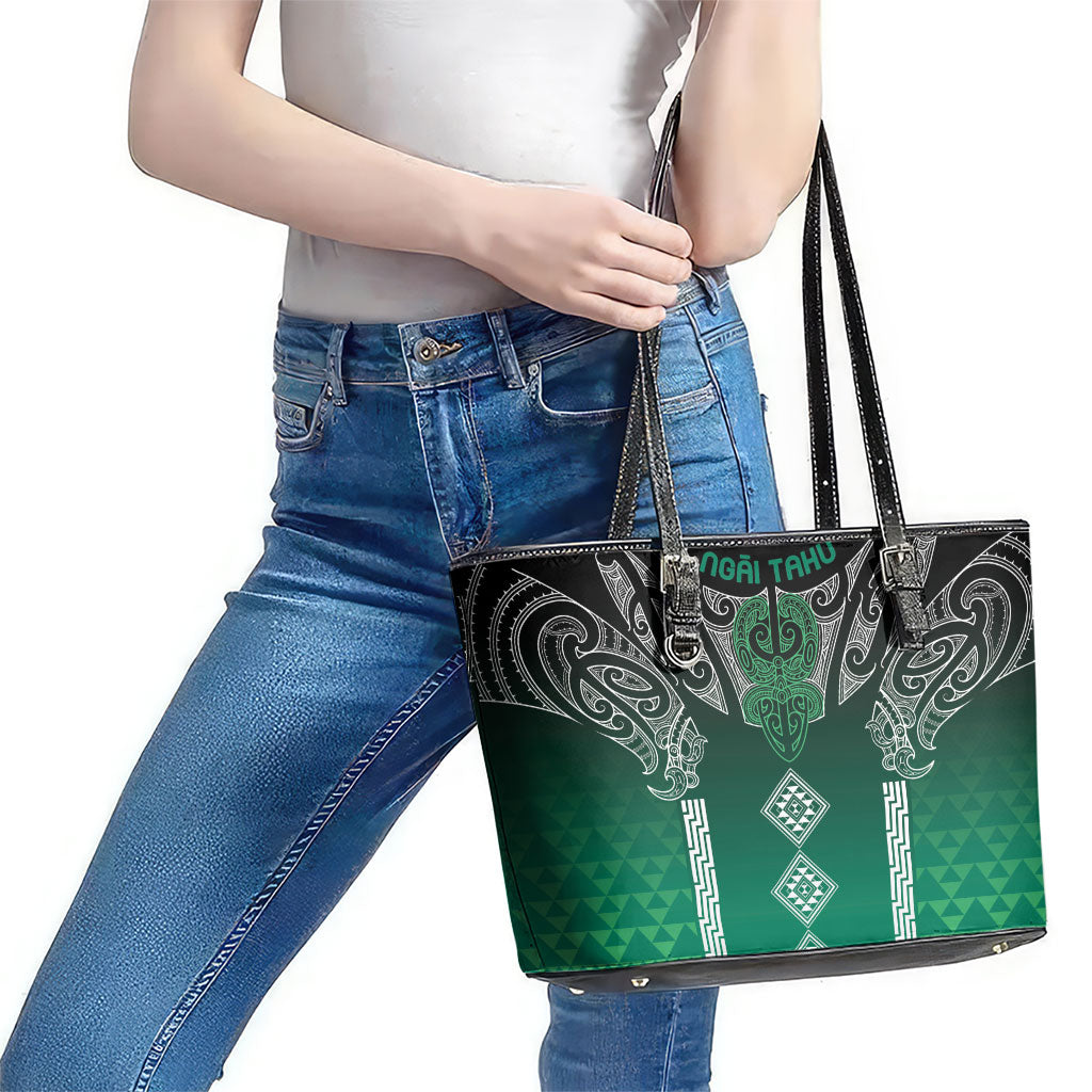 Aotearoa Maori Iwi Heritage Leather Tote Bag Ngai Tahu Pounamu Green LT7 - Polynesian Pride