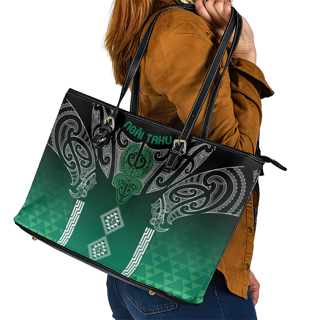 Aotearoa Maori Iwi Heritage Leather Tote Bag Ngai Tahu Pounamu Green LT7 - Polynesian Pride