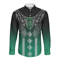 Aotearoa Maori Iwi Heritage Long Sleeve Button Shirt Ngai Tahu Pounamu Green LT7 Unisex Jade Green - Polynesian Pride