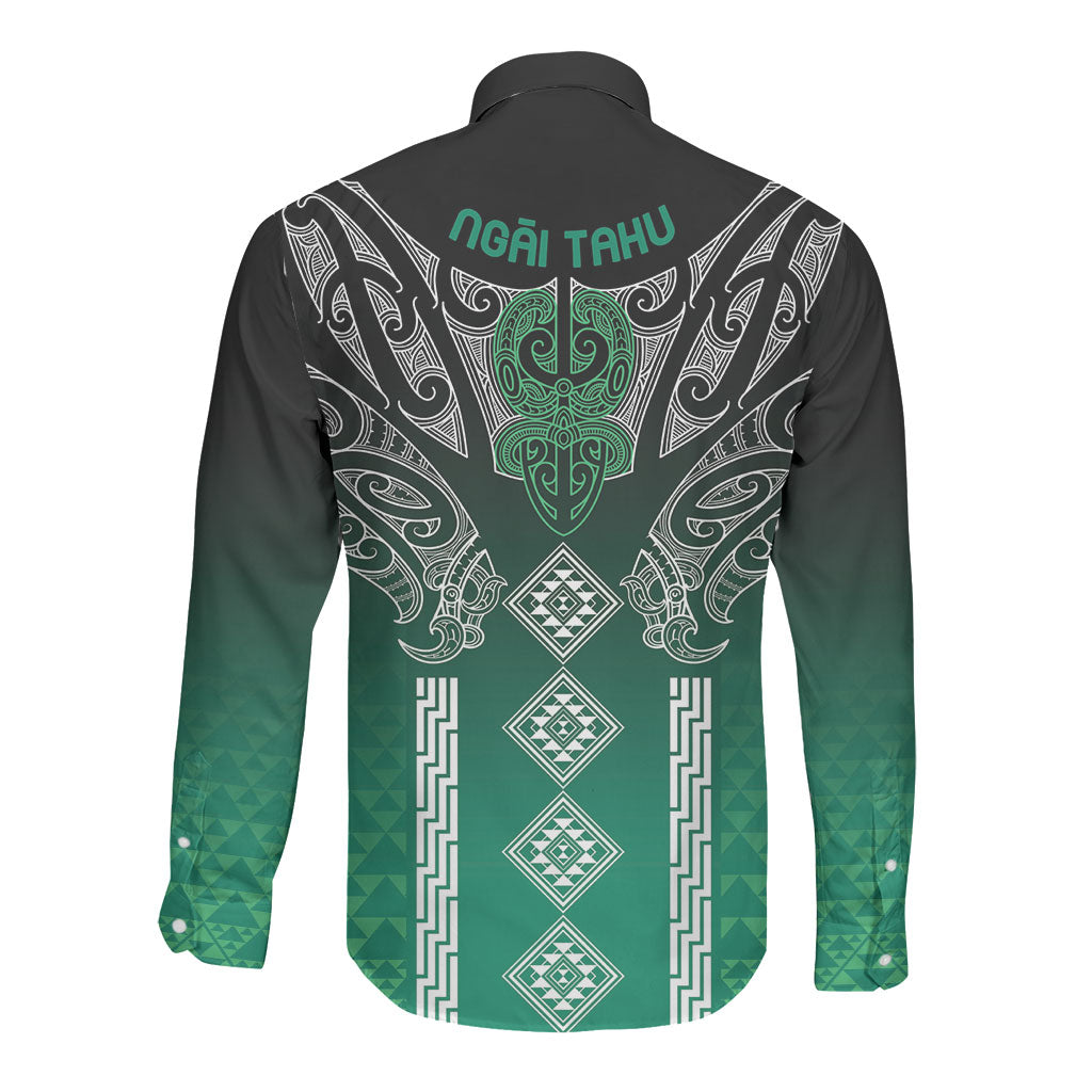 Aotearoa Maori Iwi Heritage Long Sleeve Button Shirt Ngai Tahu Pounamu Green LT7 - Polynesian Pride