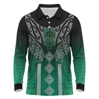 Aotearoa Maori Iwi Heritage Long Sleeve Polo Shirt Ngai Tahu Pounamu Green LT7 Jade Green - Polynesian Pride