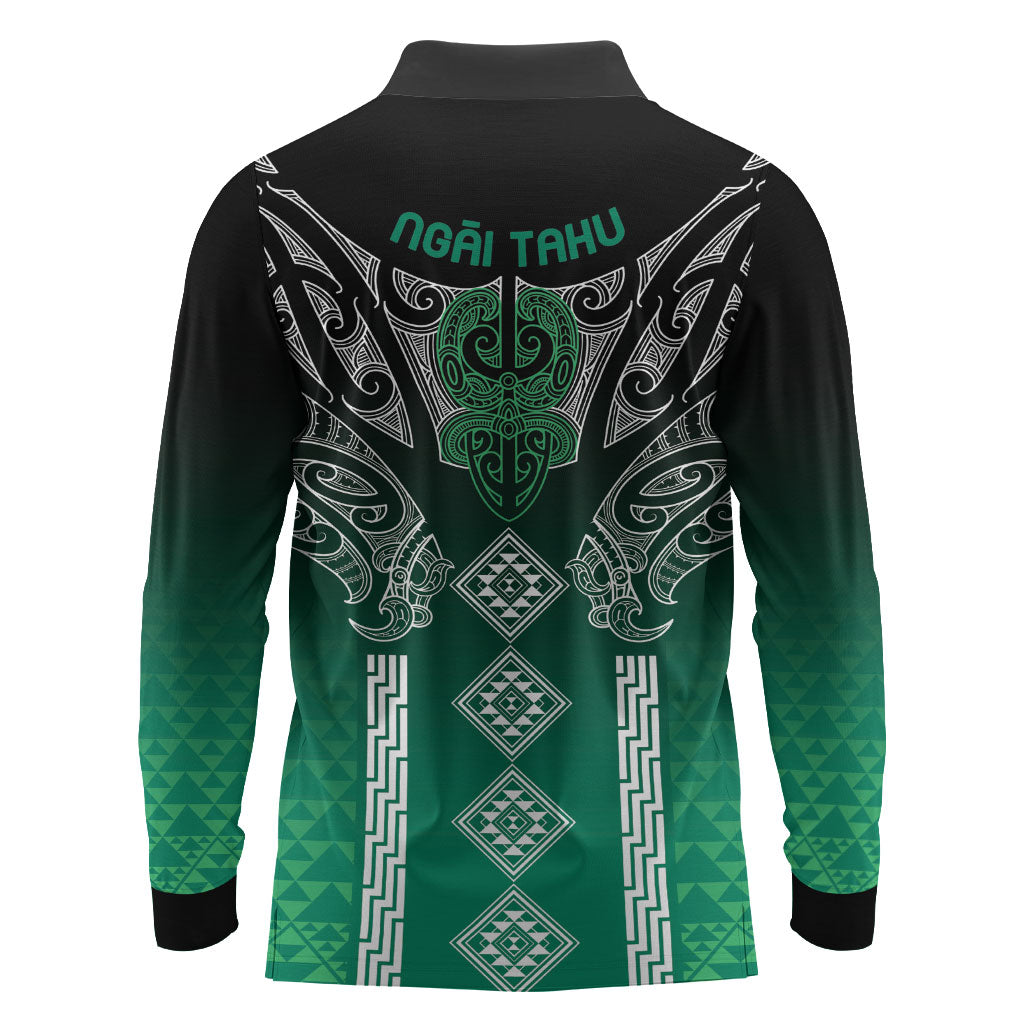 Aotearoa Maori Iwi Heritage Long Sleeve Polo Shirt Ngai Tahu Pounamu Green LT7 - Polynesian Pride