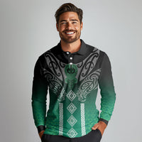 Aotearoa Maori Iwi Heritage Long Sleeve Polo Shirt Ngai Tahu Pounamu Green LT7 - Polynesian Pride