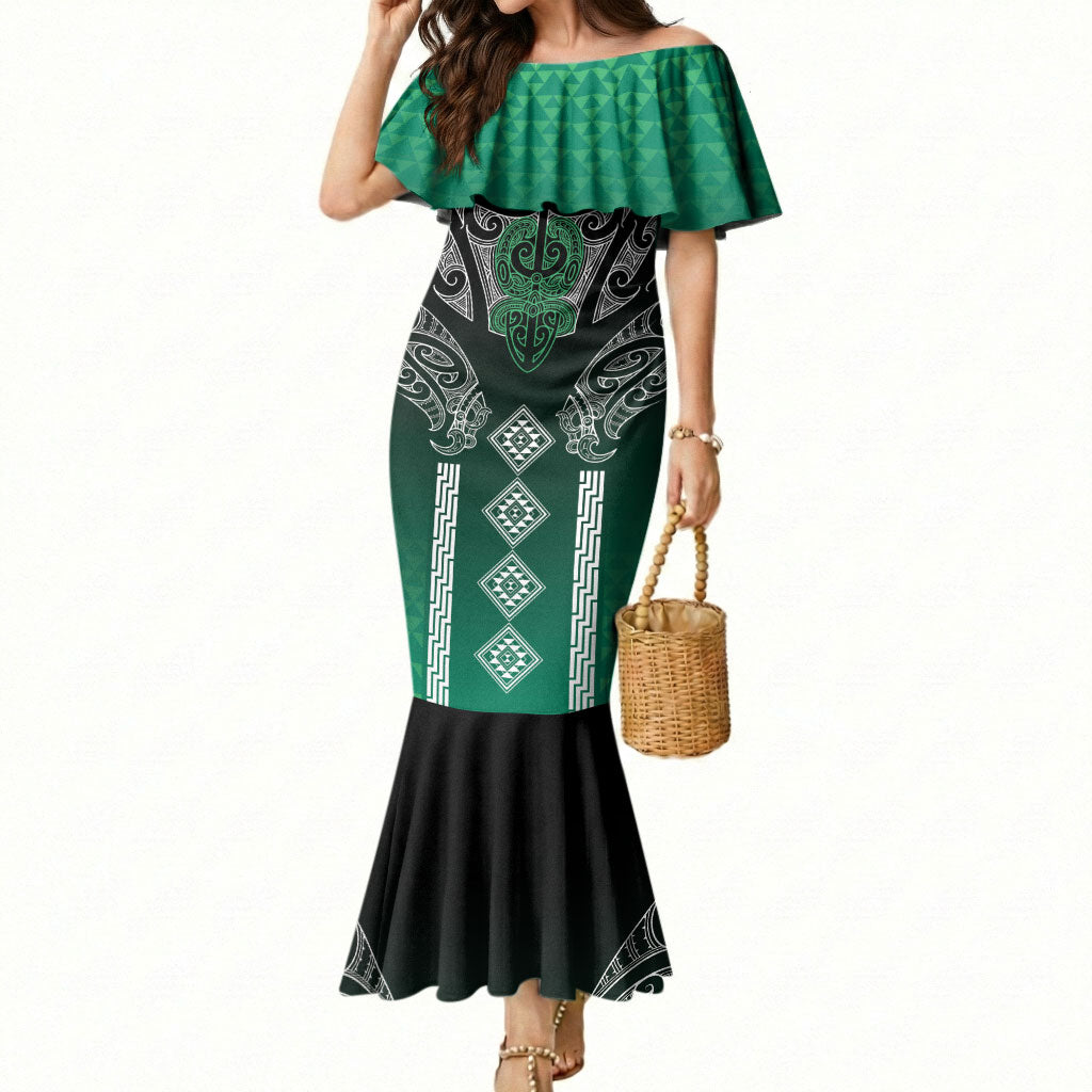 Aotearoa Maori Iwi Heritage Mermaid Dress Ngai Tahu Pounamu Green LT7 Women Jade Green - Polynesian Pride