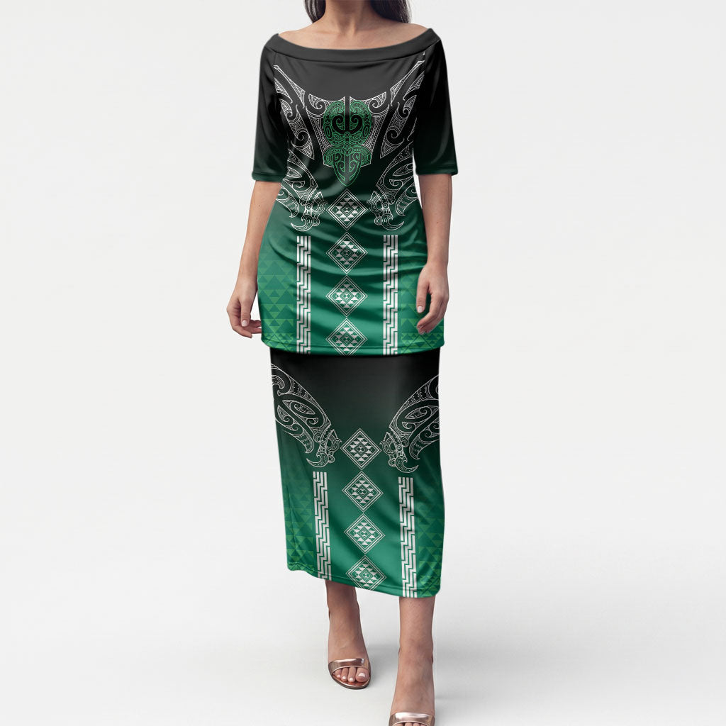 Aotearoa Maori Iwi Heritage Puletasi Ngai Tahu Pounamu Green LT7 Long Dress Jade Green - Polynesian Pride