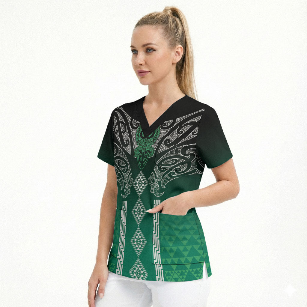 Aotearoa Maori Iwi Heritage Scrub Top Ngai Tahu Pounamu Green LT7 - Polynesian Pride