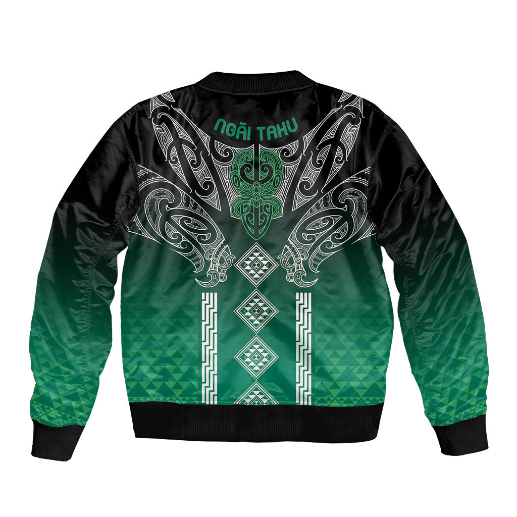 Aotearoa Maori Iwi Heritage Sleeve Zip Bomber Jacket Ngai Tahu Pounamu Green LT7 - Polynesian Pride