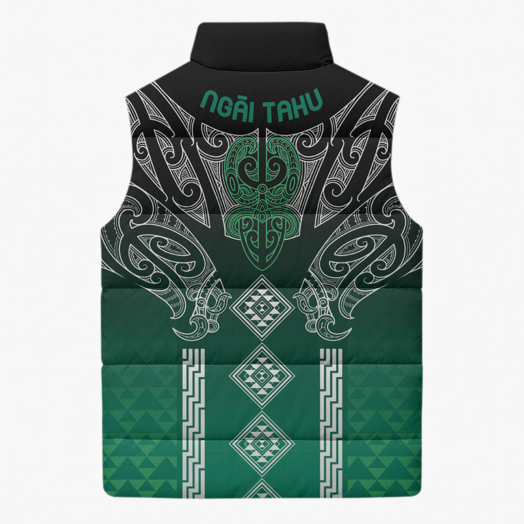 Aotearoa Maori Iwi Heritage Sleeveless Puffer Jacket Ngai Tahu Pounamu Green LT7 - Polynesian Pride