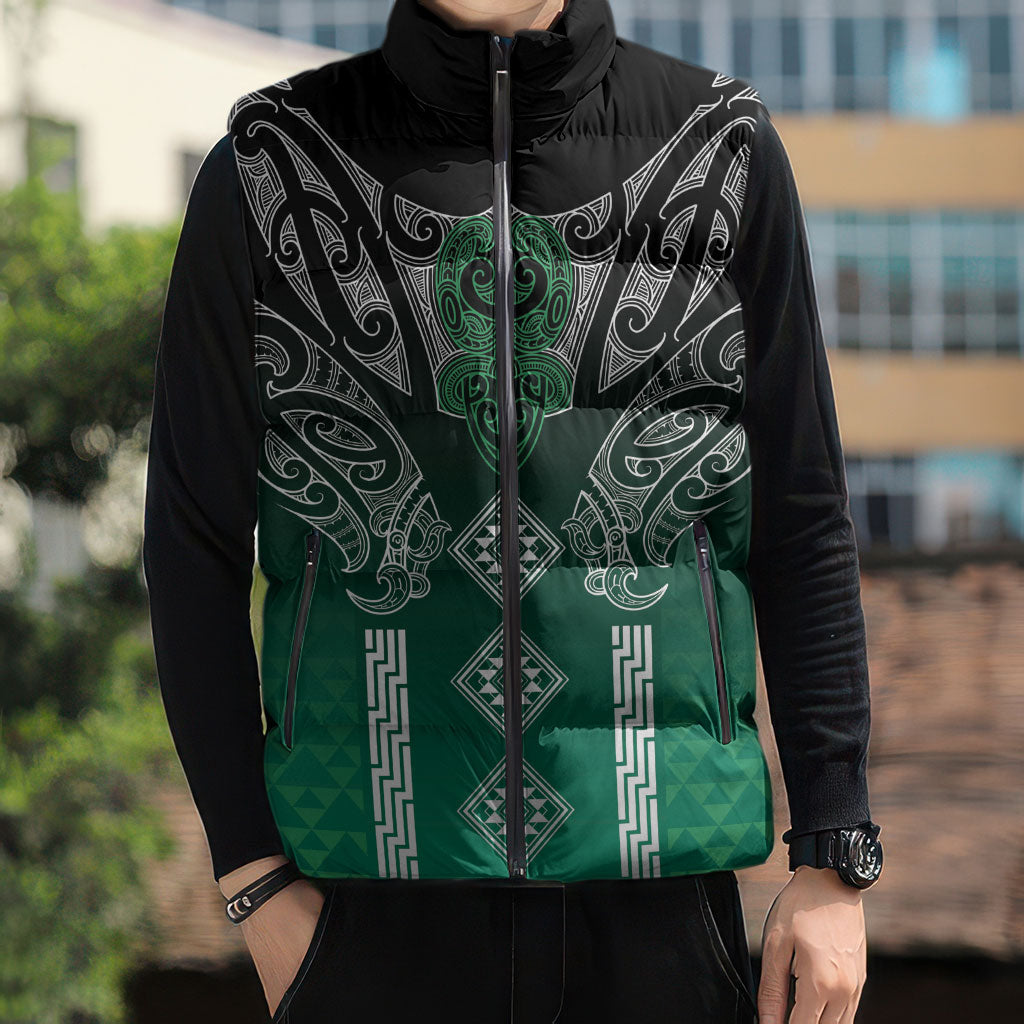 Aotearoa Maori Iwi Heritage Sleeveless Puffer Jacket Ngai Tahu Pounamu Green LT7 - Polynesian Pride