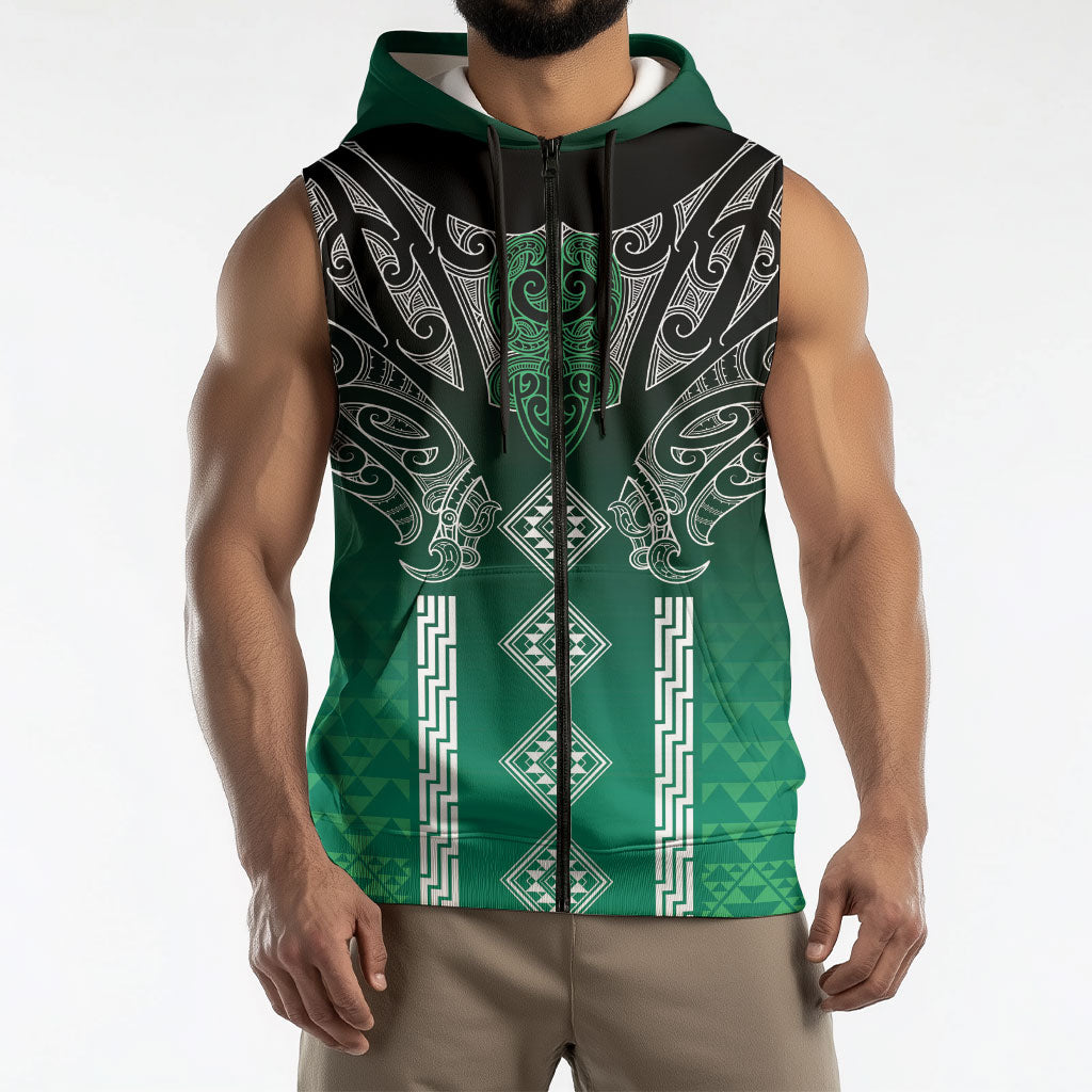 Aotearoa Maori Iwi Heritage Sleeveless Zip Hoodie Ngai Tahu Pounamu Green LT7 - Polynesian Pride