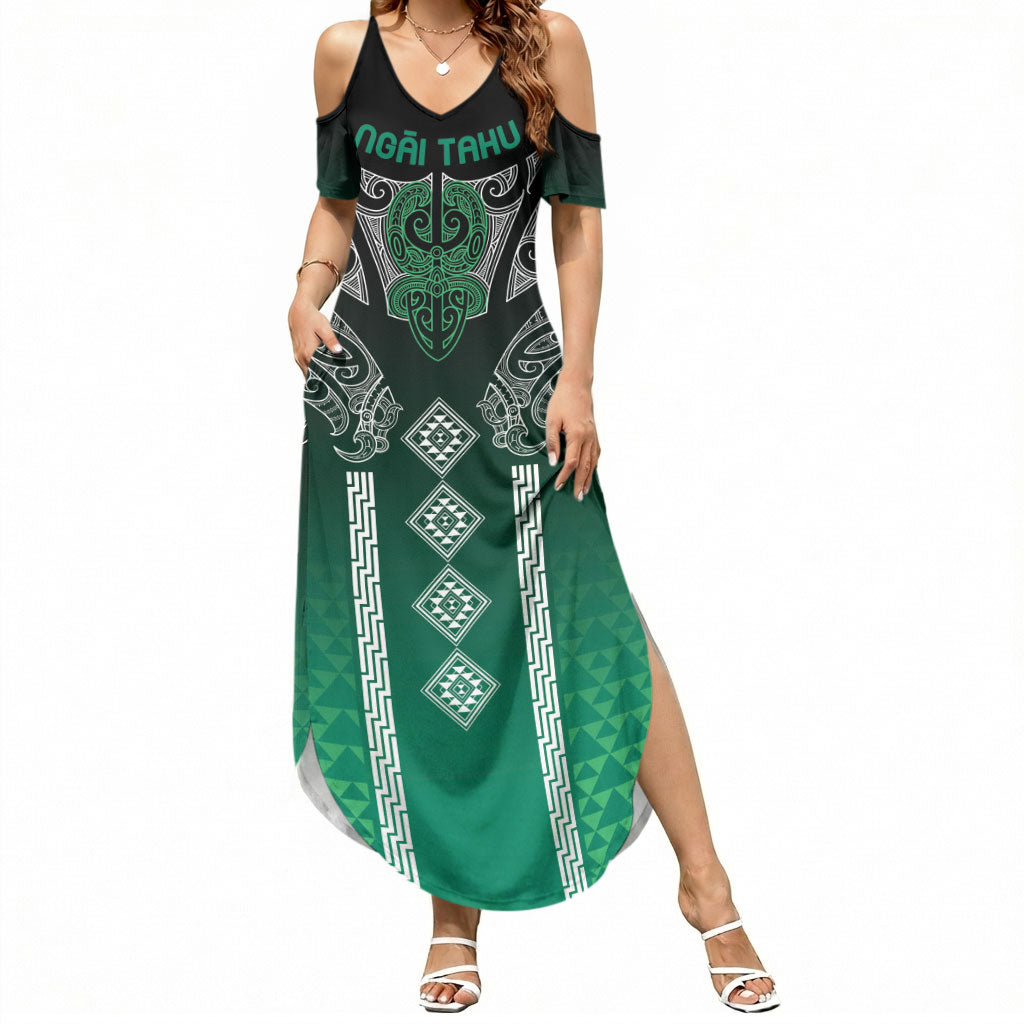Aotearoa Maori Iwi Heritage Summer Maxi Dress Ngai Tahu Pounamu Green LT7 Women Jade Green - Polynesian Pride