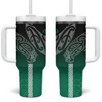 Aotearoa Maori Iwi Heritage Tumbler With Handle Ngai Tahu Pounamu Green LT7 One Size: 40 oz Jade Green - Polynesian Pride