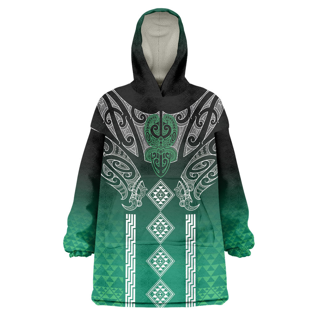 Aotearoa Maori Iwi Heritage Wearable Blanket Hoodie Ngai Tahu Pounamu Green LT7 One Size Jade Green - Polynesian Pride