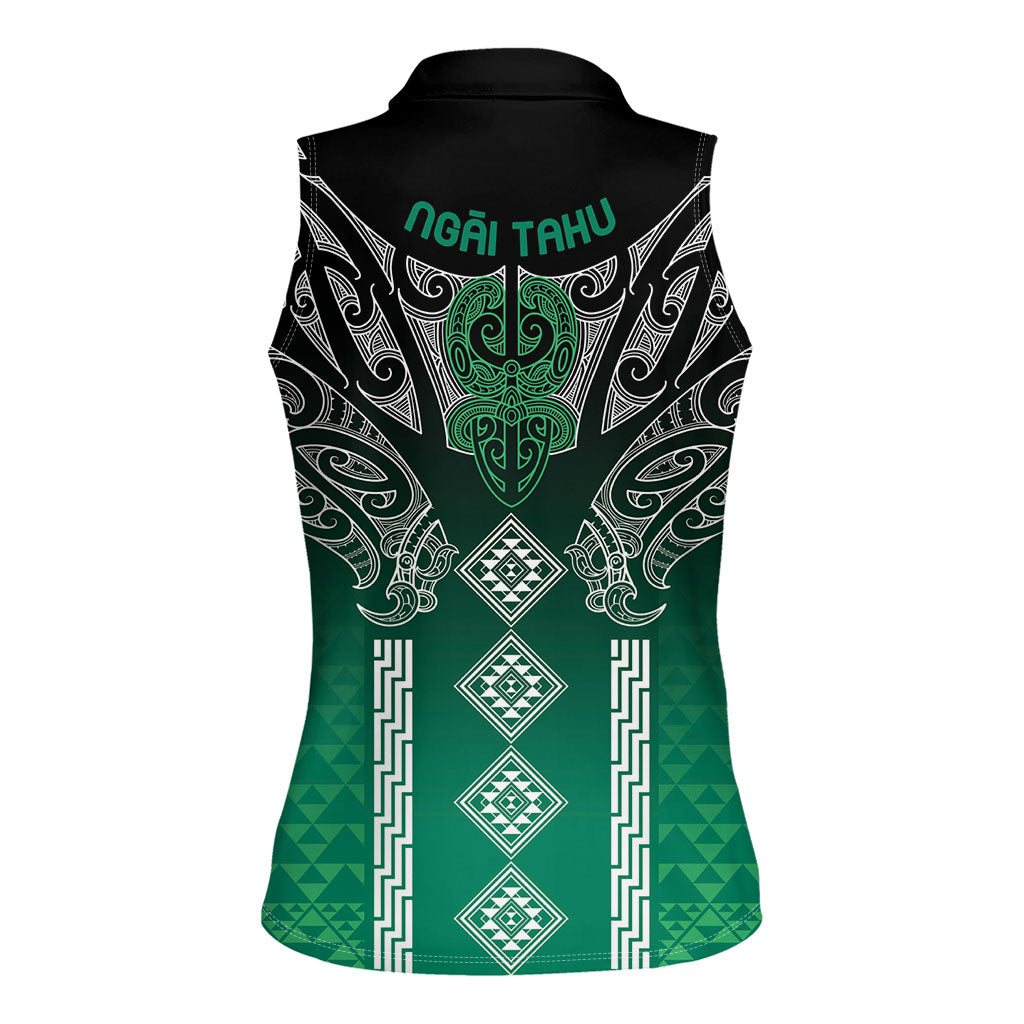 Aotearoa Maori Iwi Heritage Women Sleeveless Polo Shirt Ngai Tahu Pounamu Green LT7 - Polynesian Pride