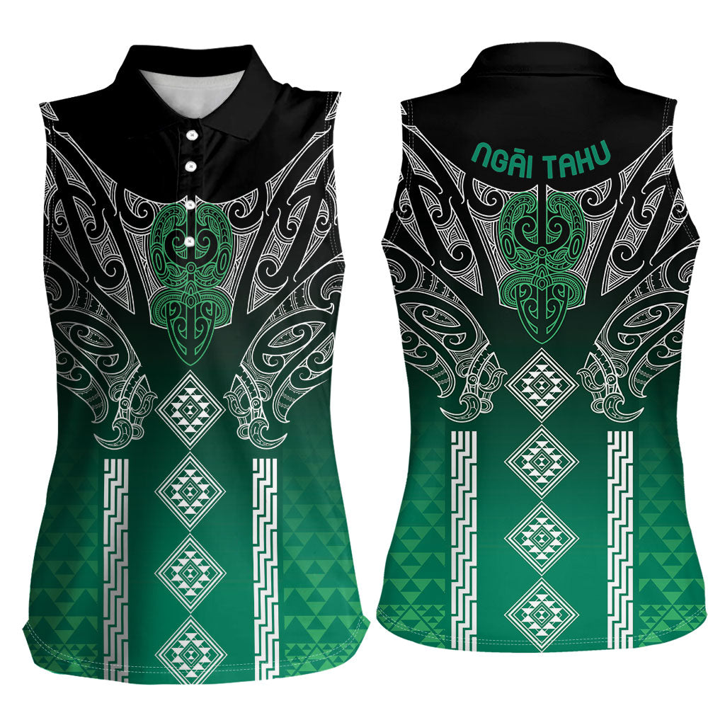 Aotearoa Maori Iwi Heritage Women Sleeveless Polo Shirt Ngai Tahu Pounamu Green LT7 - Polynesian Pride