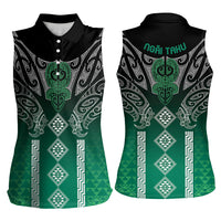 Aotearoa Maori Iwi Heritage Women Sleeveless Polo Shirt Ngai Tahu Pounamu Green LT7 - Polynesian Pride