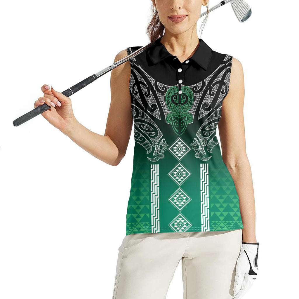 Aotearoa Maori Iwi Heritage Women Sleeveless Polo Shirt Ngai Tahu Pounamu Green LT7 - Polynesian Pride