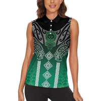 Aotearoa Maori Iwi Heritage Women Sleeveless Polo Shirt Ngai Tahu Pounamu Green LT7 - Polynesian Pride