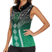 Aotearoa Maori Iwi Heritage Women Sleeveless Polo Shirt Ngai Tahu Pounamu Green LT7 - Polynesian Pride