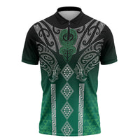 Aotearoa Maori Iwi Heritage Zipper Polo Shirt Ngai Tahu Pounamu Green LT7 Jade Green - Polynesian Pride