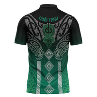 Aotearoa Maori Iwi Heritage Zipper Polo Shirt Ngai Tahu Pounamu Green LT7 - Polynesian Pride
