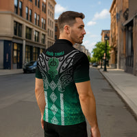 Aotearoa Maori Iwi Heritage Zipper Polo Shirt Ngai Tahu Pounamu Green LT7 - Polynesian Pride