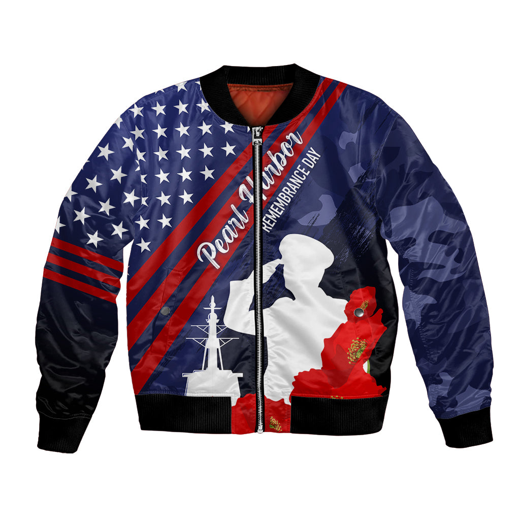 Pearl Harbor Remembrance Day Bomber Jacket Poppy Mix Style LT7 Unisex Navy Blue - Polynesian Pride