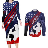 Pearl Harbor Remembrance Day Couples Matching Long Sleeve Bodycon Dress and Long Sleeve Button Shirt Poppy Mix Style LT7 Navy Blue - Polynesian Pride