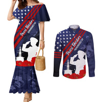 Pearl Harbor Remembrance Day Couples Matching Mermaid Dress and Long Sleeve Button Shirt Poppy Mix Style LT7 Navy Blue - Polynesian Pride