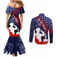 Pearl Harbor Remembrance Day Couples Matching Mermaid Dress and Long Sleeve Button Shirt Poppy Mix Style LT7 - Polynesian Pride
